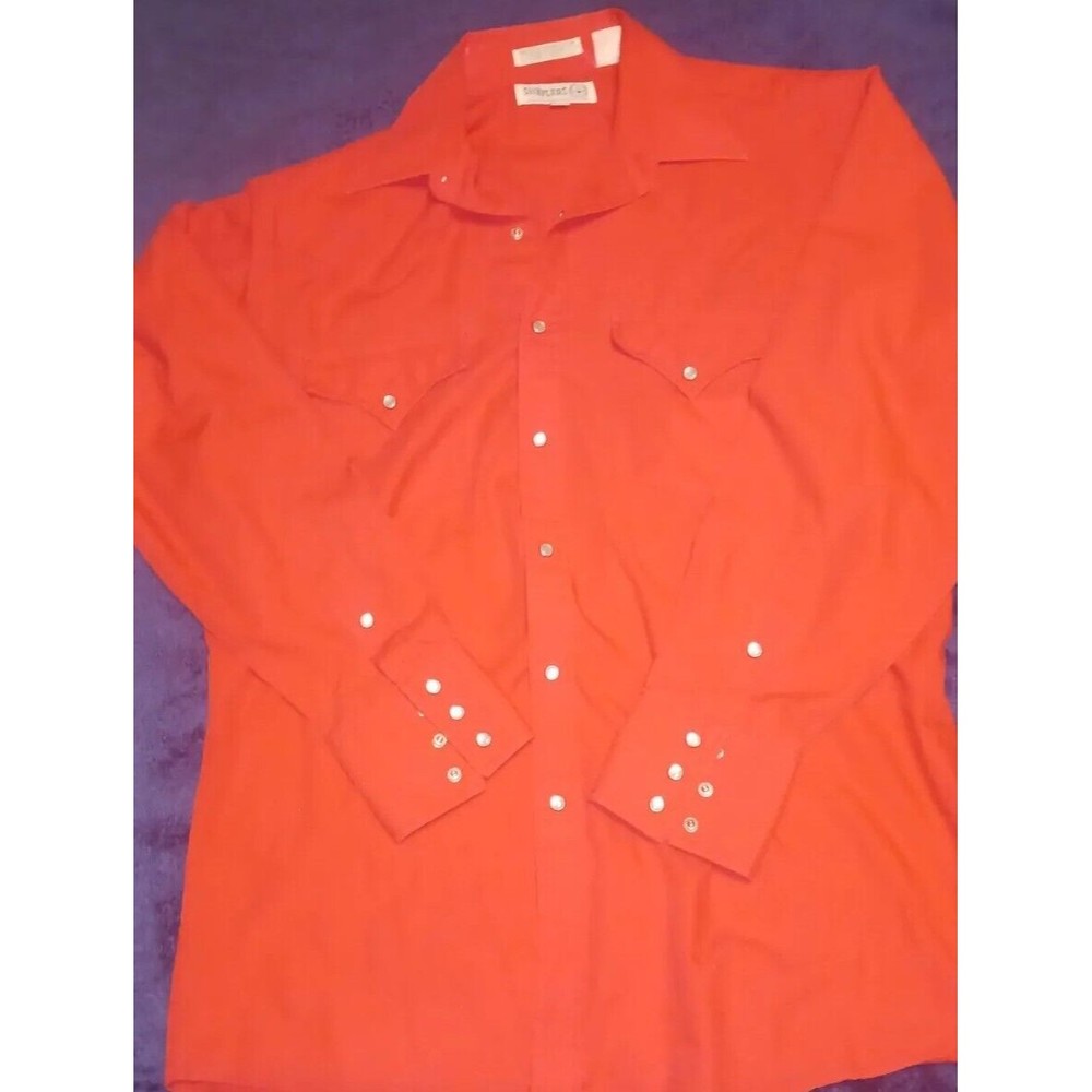 VTG Sheplers Western Shirt Pearl Snap Mens L 15.5 33 Red Long Sleeve Rockabilly